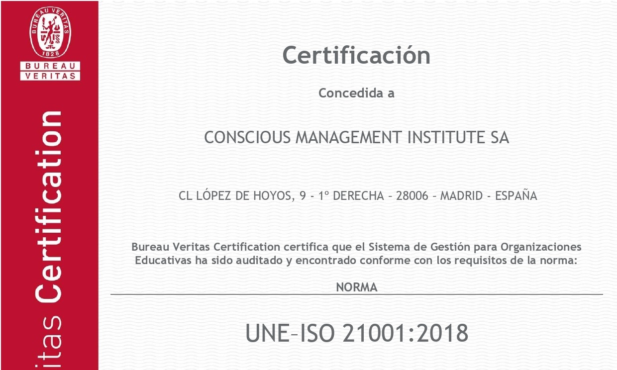 18096225 CONSCIOUS MANAGEMENT INSTITUTE SA ISO 21001 2018 ESPANOL page 0001