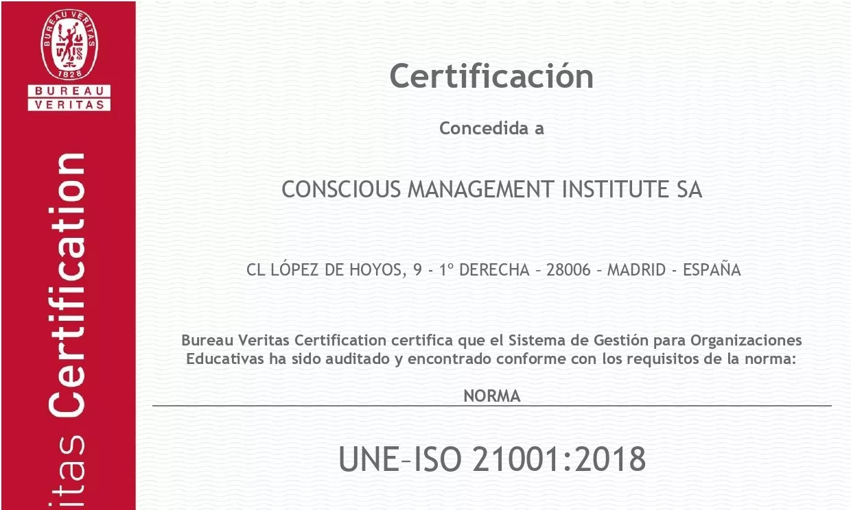 18096225 CONSCIOUS MANAGEMENT INSTITUTE SA ISO 21001 2018 ESPANOL page 0001.jpg